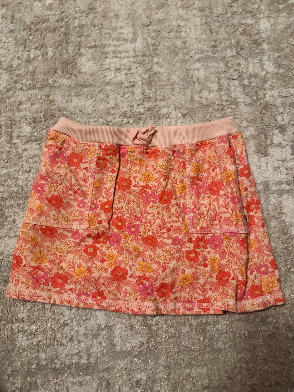 BearPaw Pink Floral Pull-On Skort with Orange and Yellow Blooms size 7/8